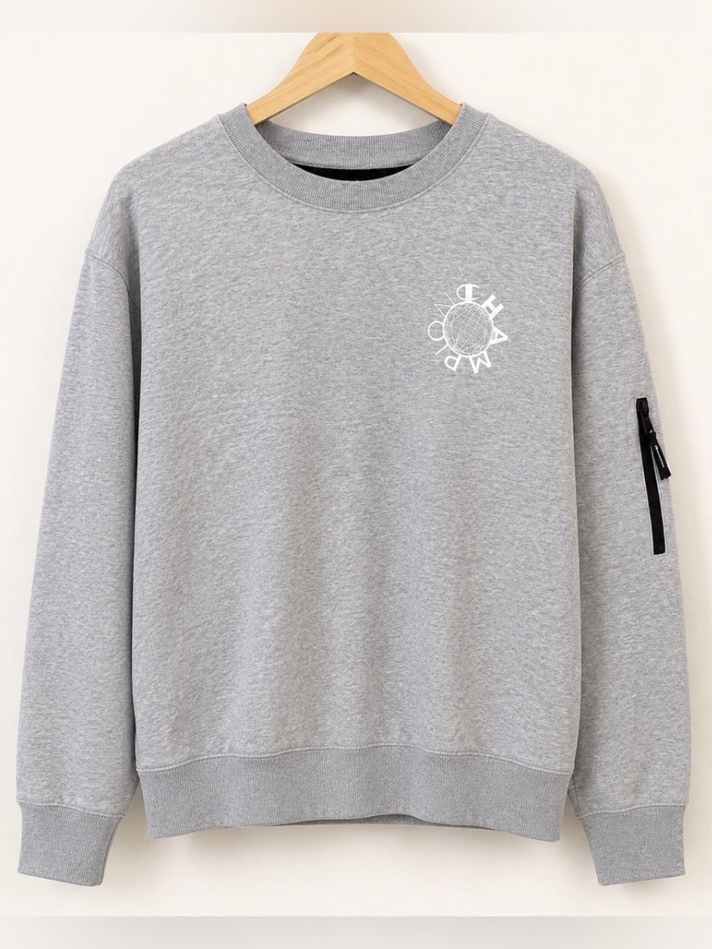 Champion Gray Crewneck Sweatshirt XL Zip Sleeve Logo Pullover Casual